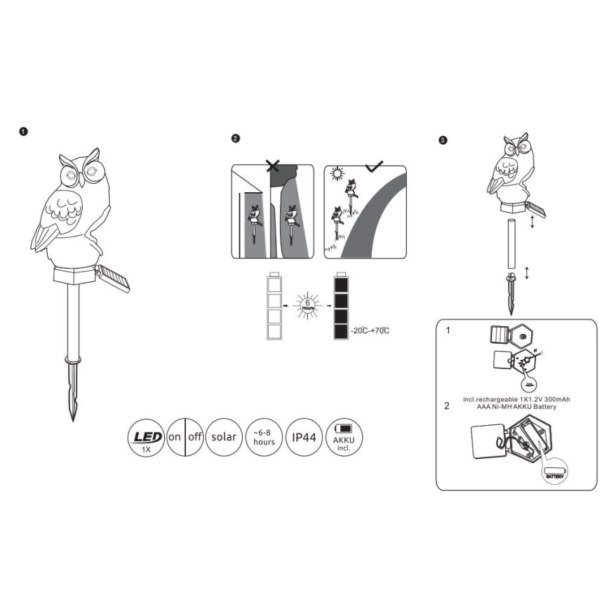 Globo - LED Saulės energijos šviestuvas LED/0,06W/3V IP44 pelėda