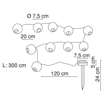 Globo - LED grandinė, įkraunama saulės šviesa 10xLED/0,06W/1,2V IP44