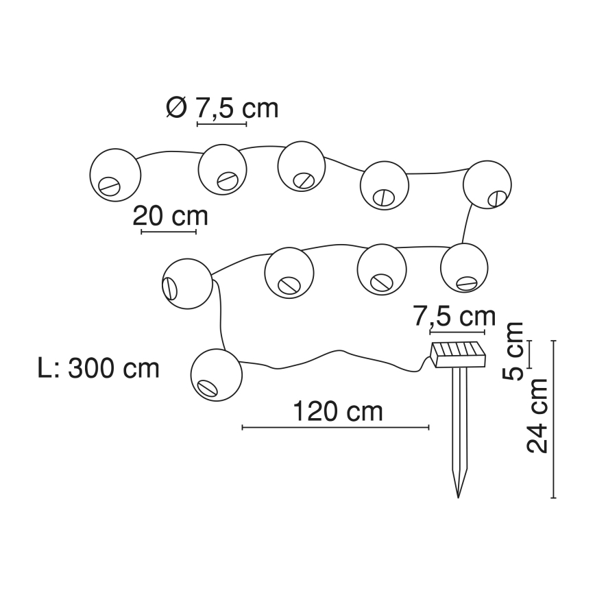 Globo - LED grandinė, įkraunama saulės šviesa 10xLED/0,06W/1,2V IP44