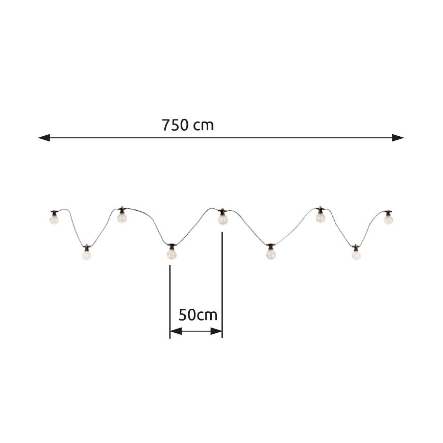 Globo - LED Dekoratyvinė lauko girlianda 10xLED/0,27W/230V 7,5 m IP44 juoda