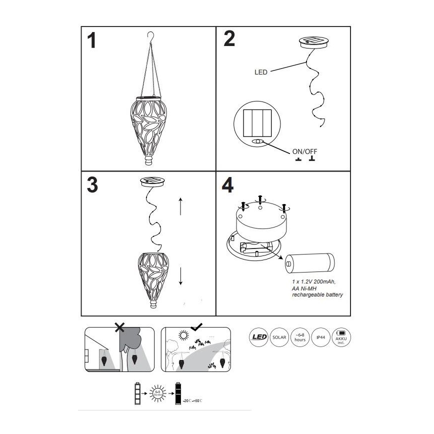 Globo - LED apšvietimas, įkraunamas saulės energija LED/0,9W/3,2V IP44 200 mAh permatoma
