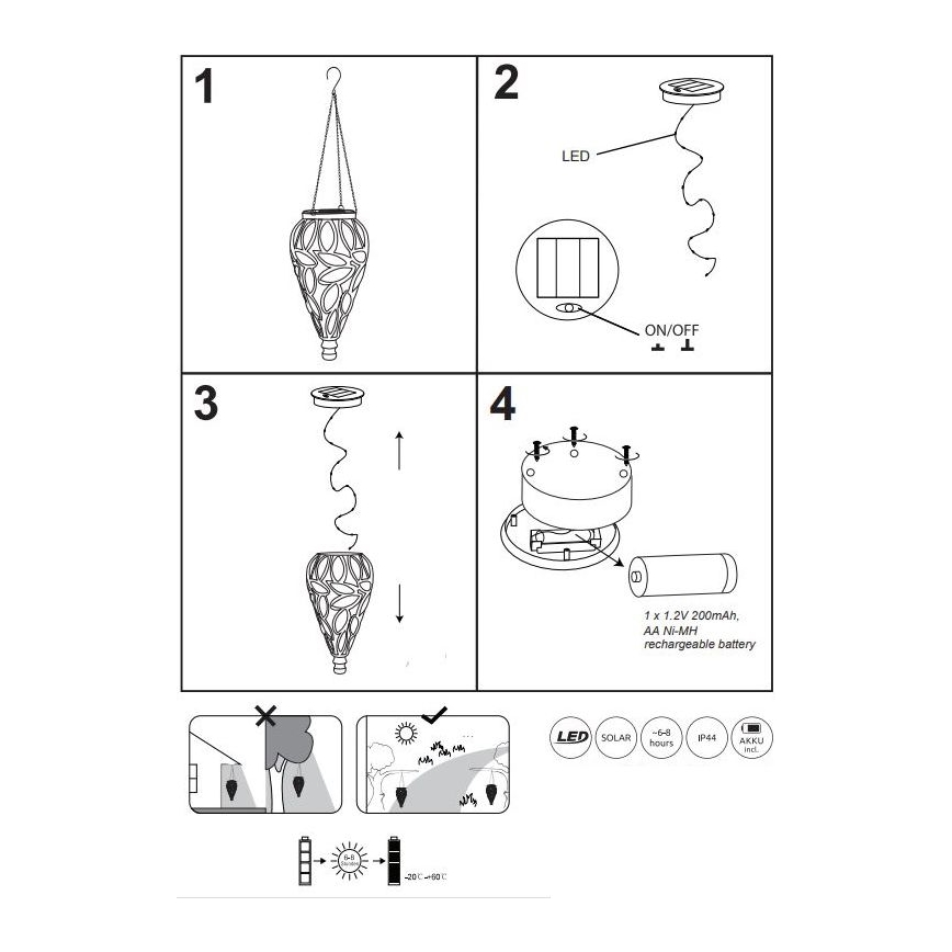 Globo - LED Saulės energijos šviestuvas LED/0,9W/3,2V IP44 geltonas
