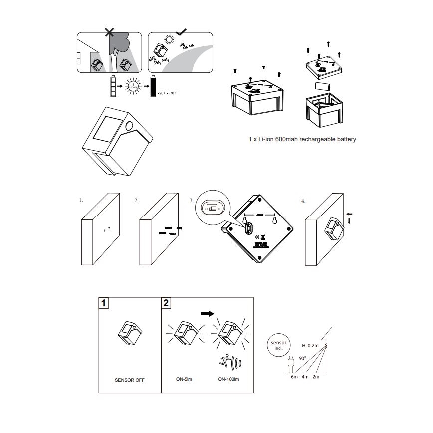Globo - LED Saulės energijos šviestuvas su jutikliu LED/0,48W/3V IP44 600 mAh