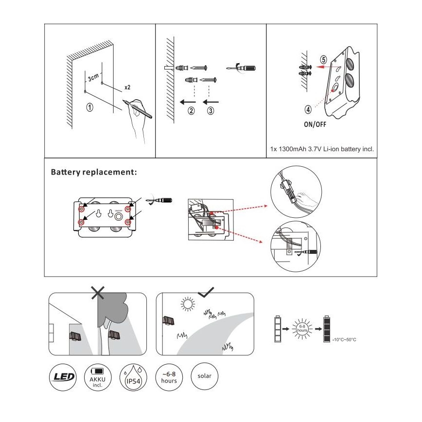 Globo - LED Saulės energijos šviestuvas LED/1W/3,2V 3000K IP54