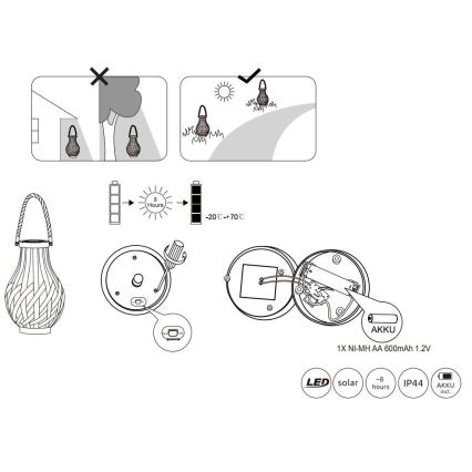 Globo - LED Saulės energijos šviestuvas LED/0,06W/3V IP44 bambuko