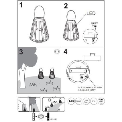 Globo - LED Saulės energijos šviestuvas LED/0,06W/3V 3200K IP44