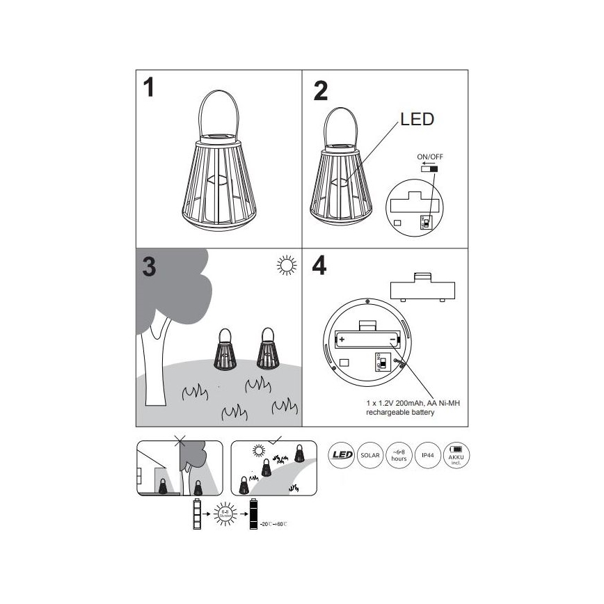 Globo - LED Saulės energijos šviestuvas LED/0,06W/3V 3200K IP44