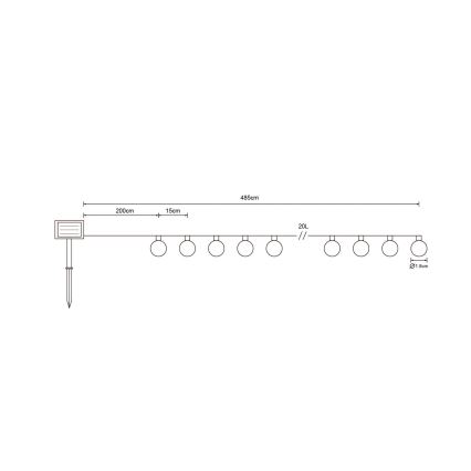 Globo - LED grandinė, įkraunama saulės šviesa 20xLED/0,06W/3,2V 285 cm IP44 600 mAh