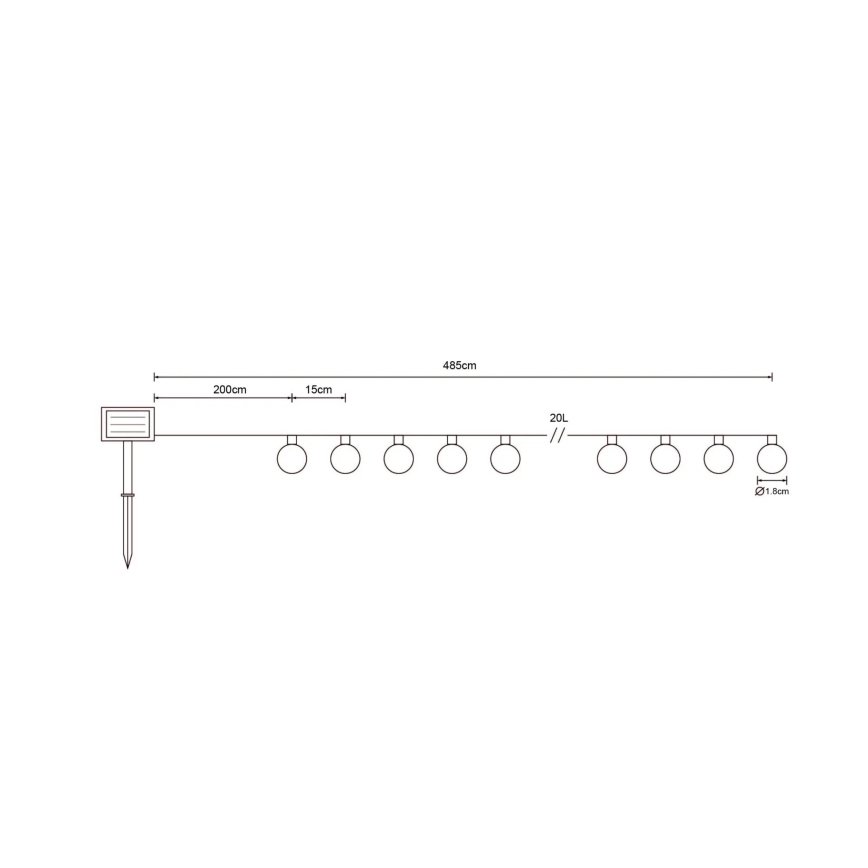 Globo - LED grandinė, įkraunama saulės šviesa 20xLED/0,06W/3,2V 285 cm IP44 600 mAh
