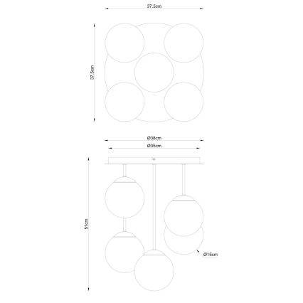 Globo - paviršinis lubų šviestuvas 5xE14/25W/230V juodas