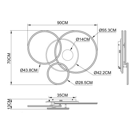 Globo - LED Dimeriuojamas lubinis šviestuvas LED/54W/230V 2700-6500K 90x70 cm antracitas/auksas + su nuotoliniu pulteliu