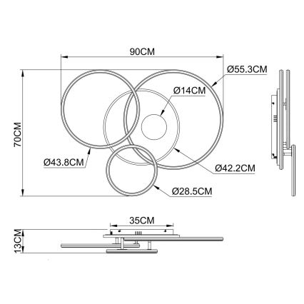 Globo - LED dimeriuojamas lubinis šviestuvas LED/54W/230V 2700-6500K 90x70 cm sidabro spalvos + nuotolinis valdymas