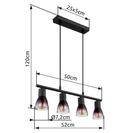 Globo - Pakabinamas sietynas 4xE14/25W/230V juoda