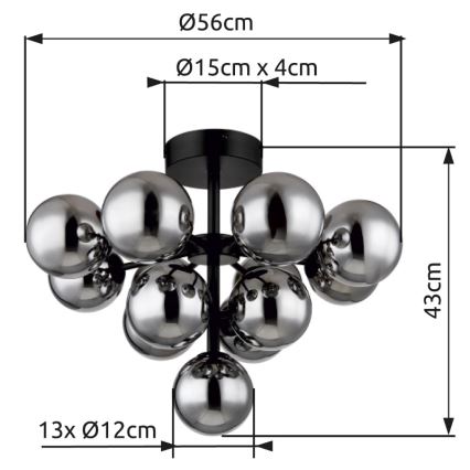 Globo - Tvirtinamas sietynas 13xG9/5W/230V diametras 56 cm juoda