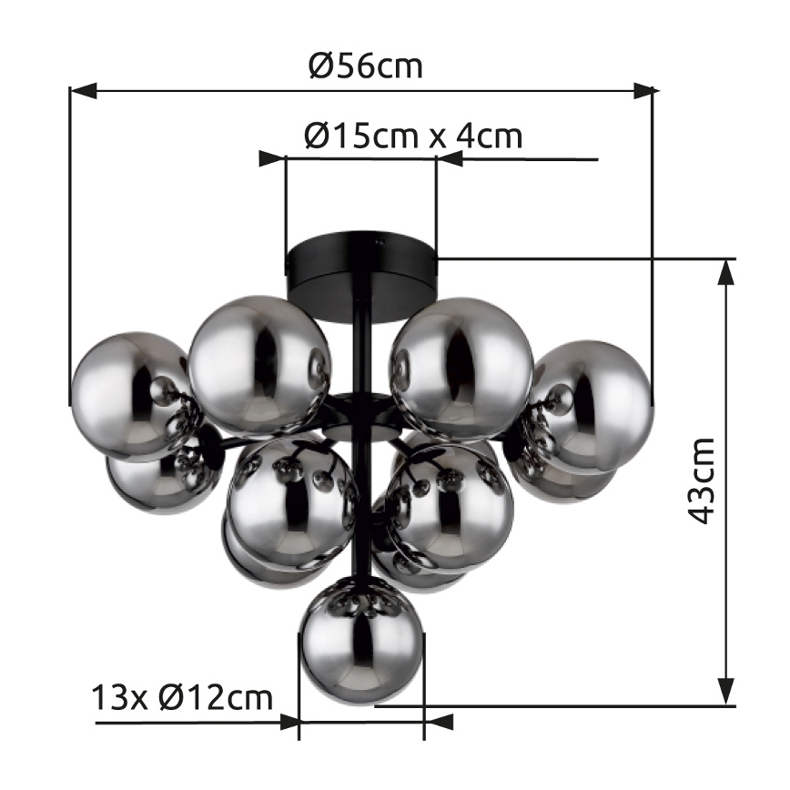 Globo - Tvirtinamas sietynas 13xG9/5W/230V diametras 56 cm juoda