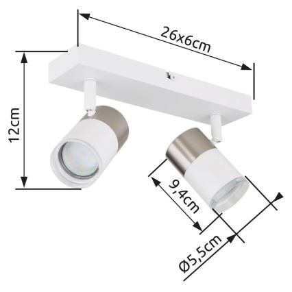 Globo - Akcentinis apšvietimas 2xGU10/25W/230V balta/matinis chromas