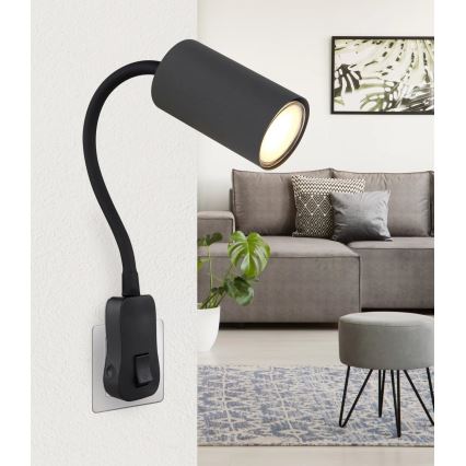 Globo - Kištukinis sieninis prožektorius 1xGU10/35W/230V juoda