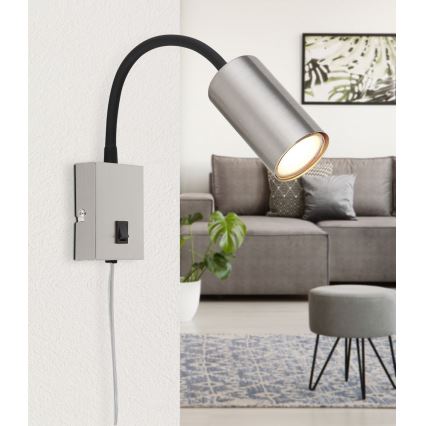 Globo - Elastīga sienas lampa 1xGU10/25W/230V juoda/matinis chromas