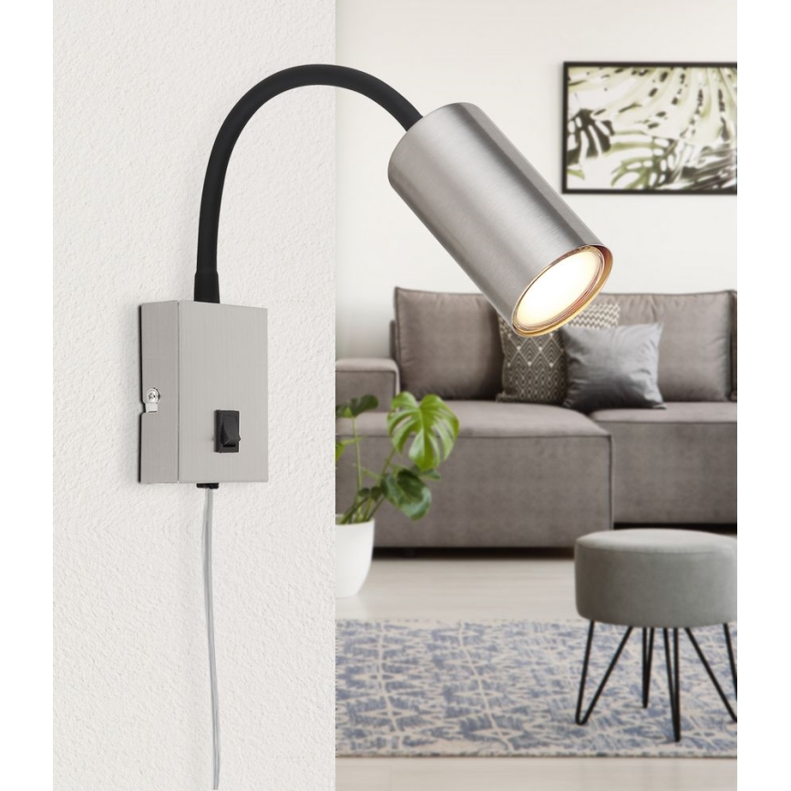 Globo - Elastīga sienas lampa 1xGU10/25W/230V juoda/matinis chromas