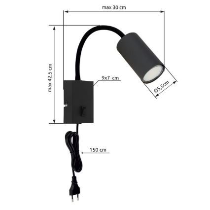 Globo - Elastīga sienas lampa 1xGU10/25W/230V juoda