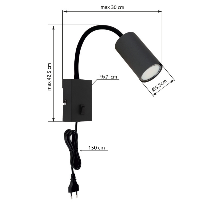 Globo - Elastīga sienas lampa 1xGU10/25W/230V juoda