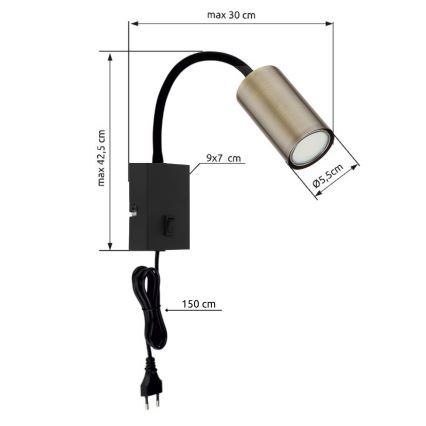 Globo – Lankstus sieninis šviestuvas  1xGU10/25W/230V juodas/žalvaris