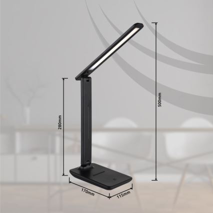 Globo - LED įkraunama stalinė lempa su lietimui jautriu reguliatoriumi LED/5W/5V 2700/4000/6500K 1800 mAh juoda