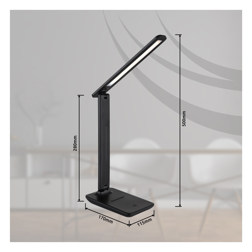 Globo - jutiklinė reguliuojamo ryškumo įkraunama stalinė lempa LED/4W/5V 2700/4000/6500K 1800 mAh juoda