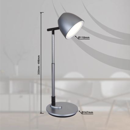 Globo - LED pritemdomas, liečiamas stalinis šviestuvas LED/7,5W/230V 3000K/4000K/6500K pilka