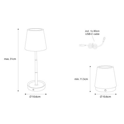 Globo - LED reguliuojama jutiklinė įkraunama stalinė lempa LED/1,2W/3V 1200 mAh
