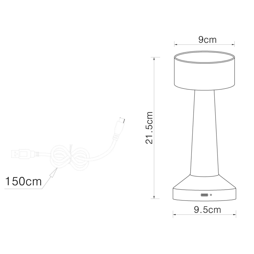 Globo - LED pritemdomas, liečiamas stalinis šviestuvas LED/1W/3,7V 2700K/4000K/6500K 800 mAh USB juoda
