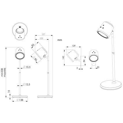 Globo - LED pritemdomas, liečiamas stalinis šviestuvas 4in1 LED/6W/3,7V 3000K/4000K/6500K 1500 mAh USB juoda