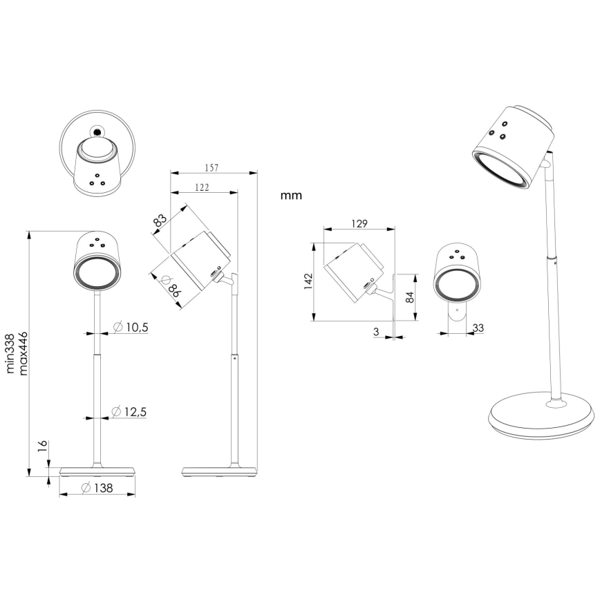 Globo - LED pritemdomas, liečiamas stalinis šviestuvas 4in1 LED/6W/3,7V 3000K/4000K/6500K 1500 mAh USB juoda