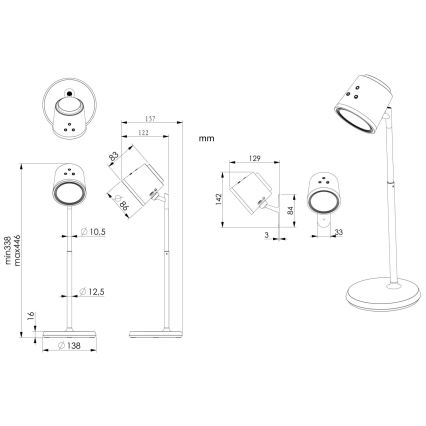 Globo - LED pritemdomas, liečiamas stalinis šviestuvas 4in1 LED/6W/3,7V 3000K/4000K/6500K 1500 mAh USB balta