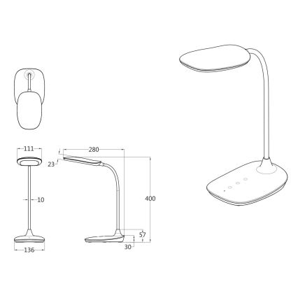 Globo - LED pritemdomas, liečiamas stalinis šviestuvas LED/9W/230V 3000K/4000K/6500K CRI 90 juoda