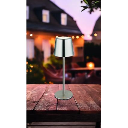 Globo - LED reguliuojamo ryškumo, lietimu valdoma įkraunama stalinė lempa LED/2W/3,7V 3000/4000/6000K 2200 mAh blizgus chromas
