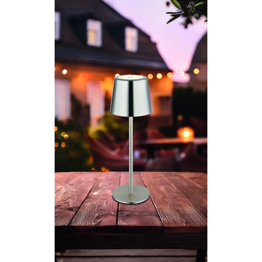 Globo - LED reguliuojamo ryškumo, lietimu valdoma įkraunama stalinė lempa LED/2W/3,7V 3000/4000/6000K 2200 mAh blizgus chromas