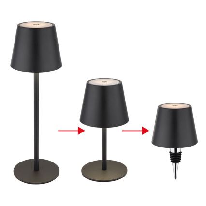 Globo - reguliuojama jutiklinė įkraunama lauko stalinė LED lempa 3 viename LED/3W/5V 3000/4000/5000K IP54 1800 mAh juoda