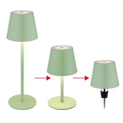 Globo - Dimeriuojama jutiklinė įkraunama lauko stalinė lempa 3 viename LED/3W/5V 3000/4000/5000K IP54 1800 mAh žalia