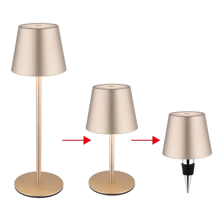 Globo - LED reguliuojama jutiklinė įkraunama lauko stalinė lempa 3 viename LED/3W/5V 3000/4000/5000K IP54 1800 mAh žalvaris