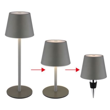 Globo - LED dimeriuojama jutiklinė įkraunama lauko stalinė lempa 3 viename LED/3W/5V 3000/4000/5000K IP54 1800 mAh pilka