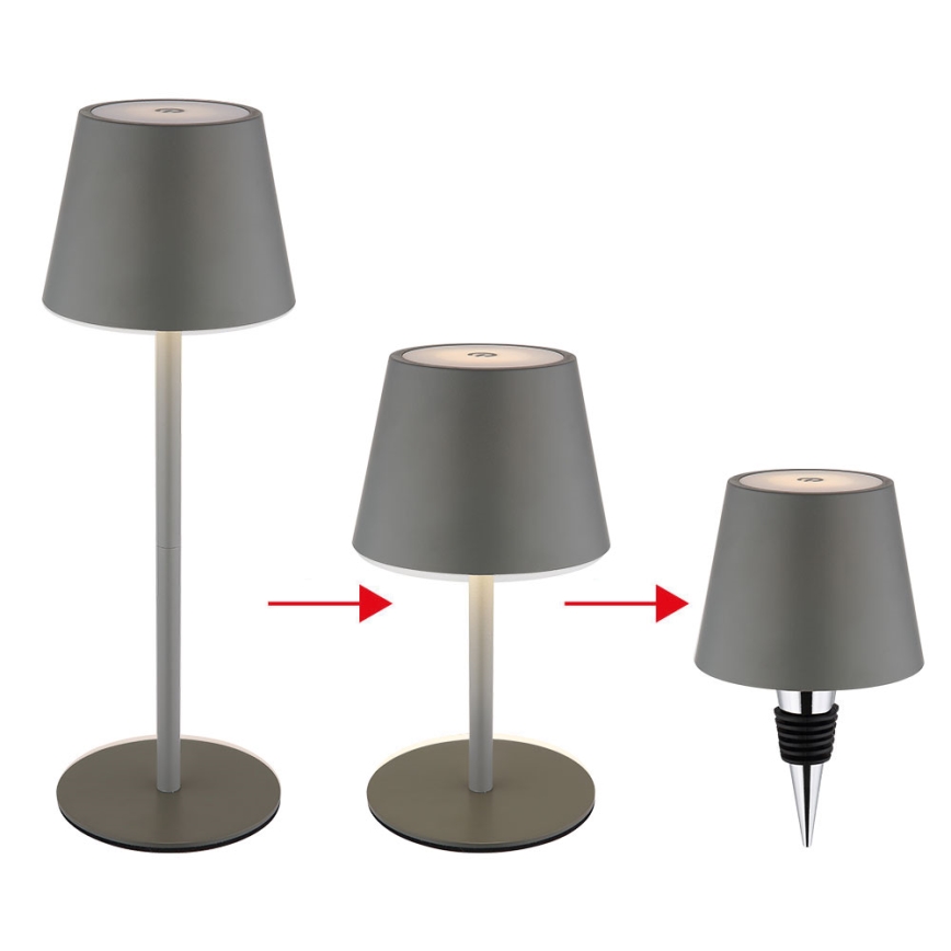 Globo - LED dimeriuojama jutiklinė įkraunama lauko stalinė lempa 3 viename LED/3W/5V 3000/4000/5000K IP54 1800 mAh pilka