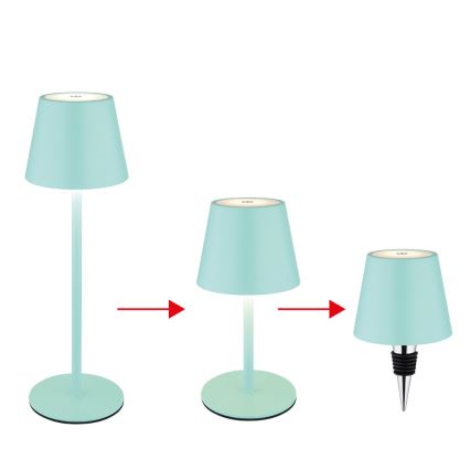 Globo - Reguliuojamo ryškumo jutiklinė įkraunama lauko stalinė lempa 3 viename LED/3W/5V 3000/4000/5000K IP54 1800 mAh mėtinė žalia