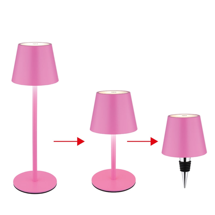 Globo - reguliuojama jutiklinė įkraunama lauko stalinė lempa 3 viename LED/3W/5V 3000/4000/5000K IP54 1800 mAh rožinė