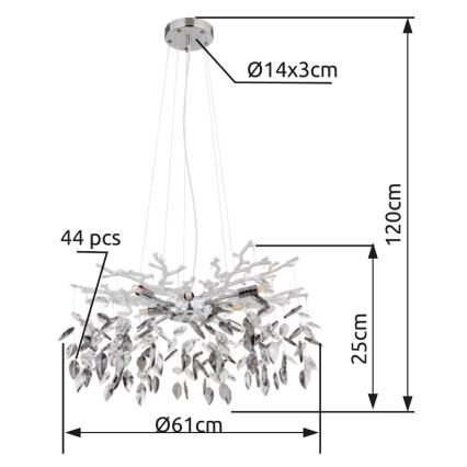 Globo - Pakabinamas sietynas 8xG9/8W/230V diametras 61 cm blizgus chromas