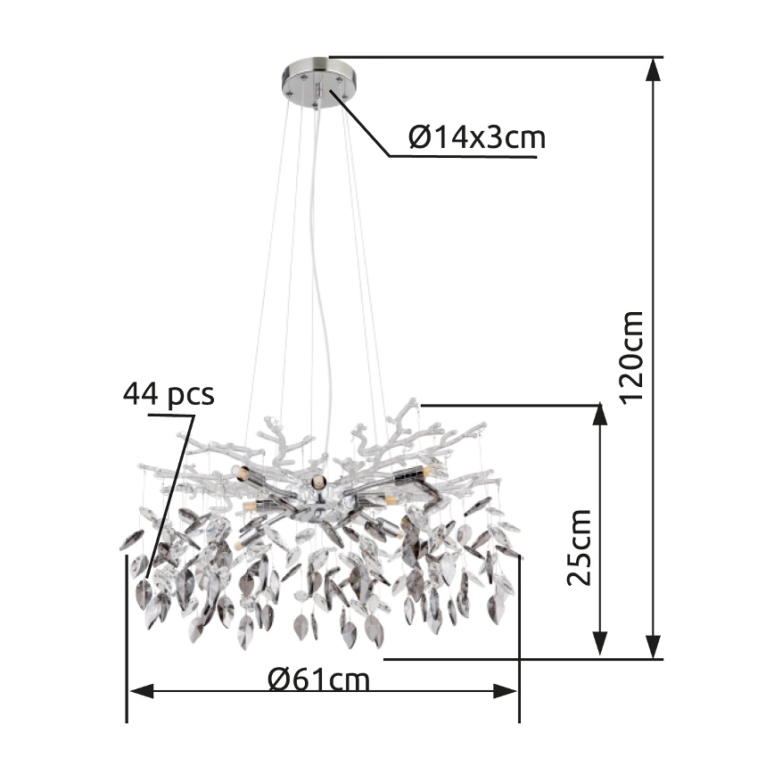 Globo - Pakabinamas sietynas 8xG9/8W/230V diametras 61 cm blizgus chromas