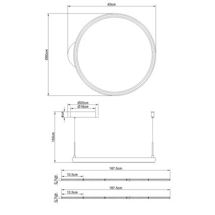 Globo - LED Reguliuojamas pakabinamas sietynas LED/36W/230V 2700-6000K juoda + nuotolinio valdymo pultas