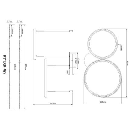 Globo - LED Reguliuojamas pakabinamas sietynas LED/50W/230V 2700-6000K juoda + nuotolinio valdymo pultas
