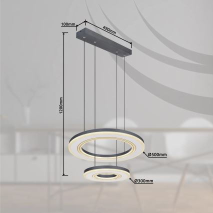Globo - LED Reguliuojamas pakabinamas sietynas LED/50W/230V 2700-6000K diametras 50 cm juoda + nuotolinio valdymo pultas