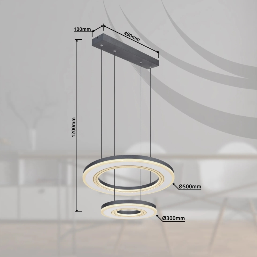 Globo - LED Reguliuojamas pakabinamas sietynas LED/50W/230V 2700-6000K diametras 50 cm juoda + nuotolinio valdymo pultas